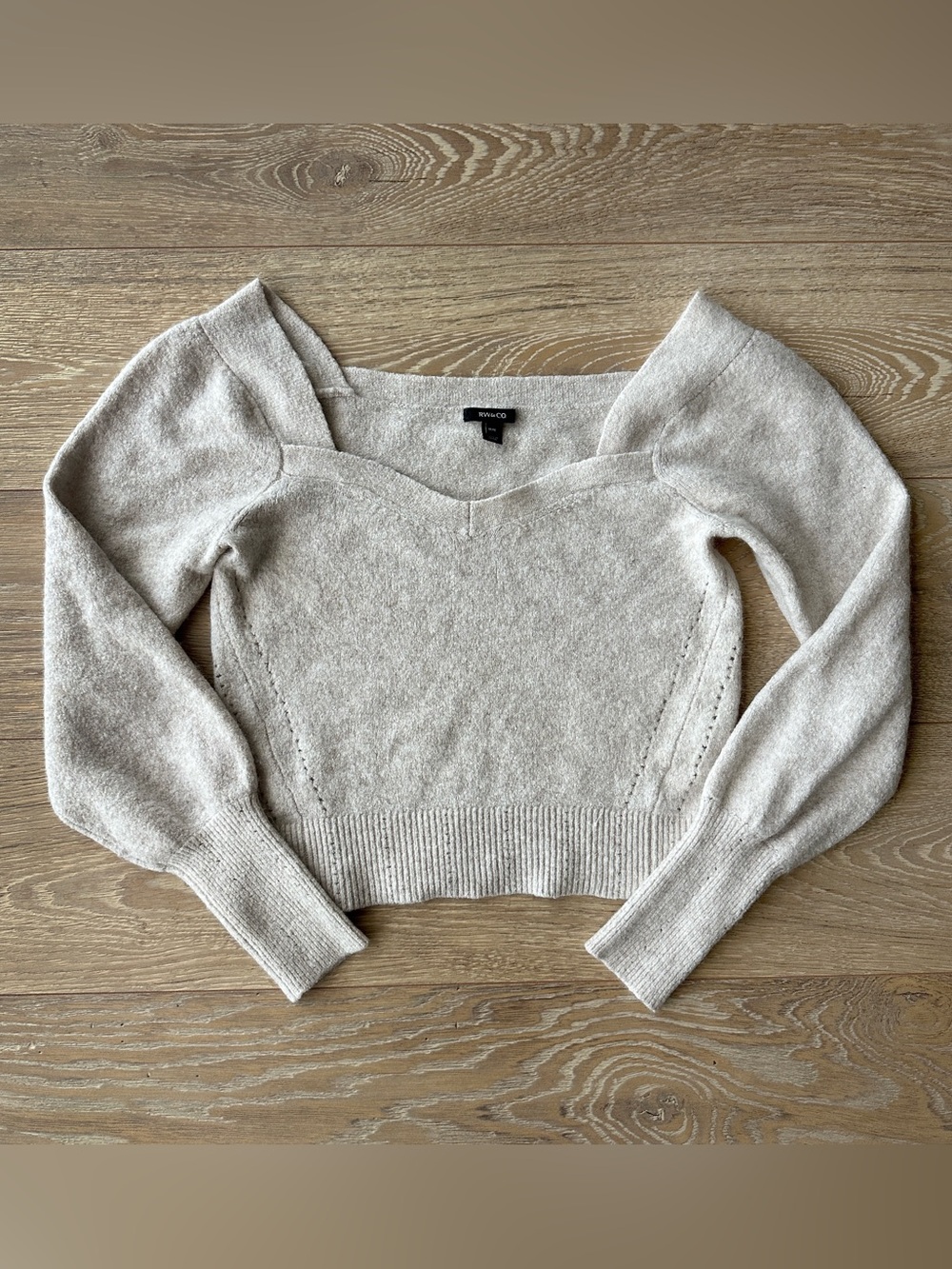 Sweetheart Neckline Oatmeal Beige Wool/Alpaca Knit Sweater - Size M